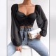 Summer V-Neck Chiffon Drawstring Lantern Sleeves Tight Fashion Sexy Blouse Summer V-Neck Chiffon Drawstring Lantern Sleeves Tight Fashion Sexy Blouse