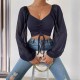 Summer V-Neck Chiffon Drawstring Lantern Sleeves Tight Fashion Sexy Blouse Summer V-Neck Chiffon Drawstring Lantern Sleeves Tight Fashion Sexy Blouse