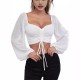 Summer V-Neck Chiffon Drawstring Lantern Sleeves Tight Fashion Sexy Blouse Summer V-Neck Chiffon Drawstring Lantern Sleeves Tight Fashion Sexy Blouse