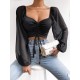 Summer V-Neck Chiffon Drawstring Lantern Sleeves Tight Fashion Sexy Blouse Summer V-Neck Chiffon Drawstring Lantern Sleeves Tight Fashion Sexy Blouse
