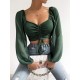 Summer V-Neck Chiffon Drawstring Lantern Sleeves Tight Fashion Sexy Blouse Summer V-Neck Chiffon Drawstring Lantern Sleeves Tight Fashion Sexy Blouse