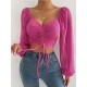 Summer V-Neck Chiffon Drawstring Lantern Sleeves Tight Fashion Sexy Blouse Summer V-Neck Chiffon Drawstring Lantern Sleeves Tight Fashion Sexy Blouse
