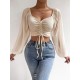 Summer V-Neck Chiffon Drawstring Lantern Sleeves Tight Fashion Sexy Blouse Summer V-Neck Chiffon Drawstring Lantern Sleeves Tight Fashion Sexy Blouse