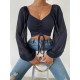 Summer V-Neck Chiffon Drawstring Lantern Sleeves Tight Fashion Sexy Blouse Summer V-Neck Chiffon Drawstring Lantern Sleeves Tight Fashion Sexy Blouse