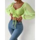 Summer V-Neck Chiffon Drawstring Lantern Sleeves Tight Fashion Sexy Blouse Summer V-Neck Chiffon Drawstring Lantern Sleeves Tight Fashion Sexy Blouse