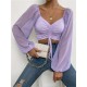 Summer V-Neck Chiffon Drawstring Lantern Sleeves Tight Fashion Sexy Blouse Summer V-Neck Chiffon Drawstring Lantern Sleeves Tight Fashion Sexy Blouse