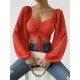 Summer V-Neck Chiffon Drawstring Lantern Sleeves Tight Fashion Sexy Blouse Summer V-Neck Chiffon Drawstring Lantern Sleeves Tight Fashion Sexy Blouse