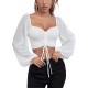 Summer V-Neck Chiffon Drawstring Lantern Sleeves Tight Fashion Sexy Blouse Summer V-Neck Chiffon Drawstring Lantern Sleeves Tight Fashion Sexy Blouse