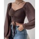 Summer V-Neck Chiffon Drawstring Lantern Sleeves Tight Fashion Sexy Blouse Summer V-Neck Chiffon Drawstring Lantern Sleeves Tight Fashion Sexy Blouse