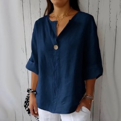 Women Casual Loose Solid Color Cotton Linen Shirt