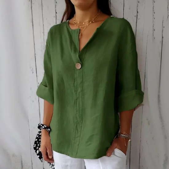 Women Casual Loose Solid Color Cotton Linen Shirt Women Casual Loose Solid Color Cotton Linen Shirt