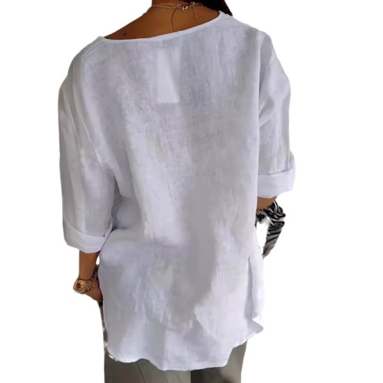 Women Casual Loose Solid Color Cotton Linen Shirt Women Casual Loose Solid Color Cotton Linen Shirt