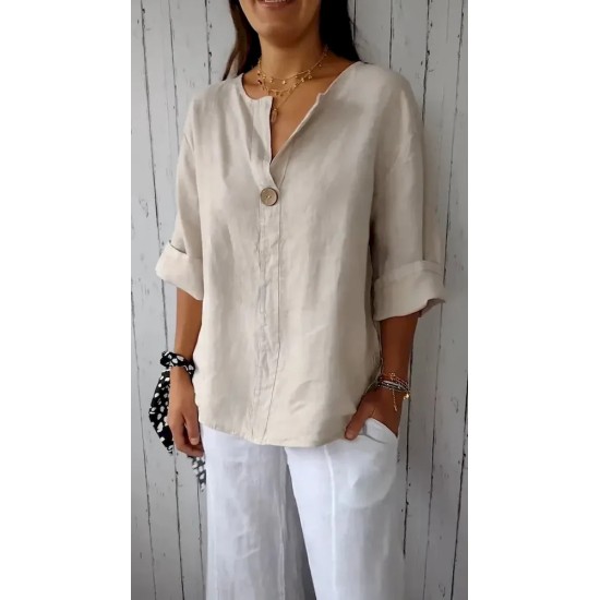 Women Casual Loose Solid Color Cotton Linen Shirt Women Casual Loose Solid Color Cotton Linen Shirt