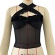 Women Fashion Sexy Mesh Perspective Stitching Halter-Neck Crop Top Women Fashion Sexy Mesh Perspective Stitching Halter-Neck Crop Top