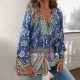 Women Fashion Boho Vacation Printed V-Neck Long-Sleeve Lace-Up Blouse Women Fashion Boho Vacation Printed V-Neck Long-Sleeve Lace-Up Blouse