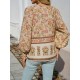 Women Fashion Boho Vacation Printed V-Neck Long-Sleeve Lace-Up Blouse Women Fashion Boho Vacation Printed V-Neck Long-Sleeve Lace-Up Blouse
