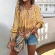 Women Fashion Boho Vacation Printed V-Neck Long-Sleeve Lace-Up Blouse Women Fashion Boho Vacation Printed V-Neck Long-Sleeve Lace-Up Blouse