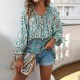Women Fashion Boho Vacation Printed V-Neck Long-Sleeve Lace-Up Blouse Women Fashion Boho Vacation Printed V-Neck Long-Sleeve Lace-Up Blouse