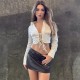 Women Fashion Sexy Solid Color Lapel Long Sleeve Lace-Up Crop Top Women Fashion Sexy Solid Color Lapel Long Sleeve Lace-Up Crop Top