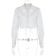 Women Fashion Sexy Solid Color Lapel Long Sleeve Lace-Up Crop Top Women Fashion Sexy Solid Color Lapel Long Sleeve Lace-Up Crop Top