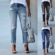 Women Fashion Slim-Fit Ripped Fringe Straight Jeans Women Fashion Slim-Fit Ripped Fringe Straight Jeans