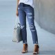 Women Fashion Slim-Fit Ripped Fringe Straight Jeans Women Fashion Slim-Fit Ripped Fringe Straight Jeans