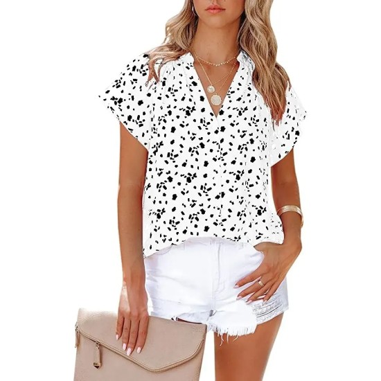 Women Fashion Casual Chiffon Printed V-Neck Short Sleeve Blouse Women Fashion Casual Chiffon Printed V-Neck Short Sleeve Blouse
