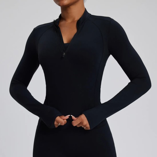Women Fashion Solid Color Long-Sleeve Zipper Tight Quick-Dry Yoga Top Women Fashion Solid Color Long-Sleeve Zipper Tight Quick-Dry Yoga Top