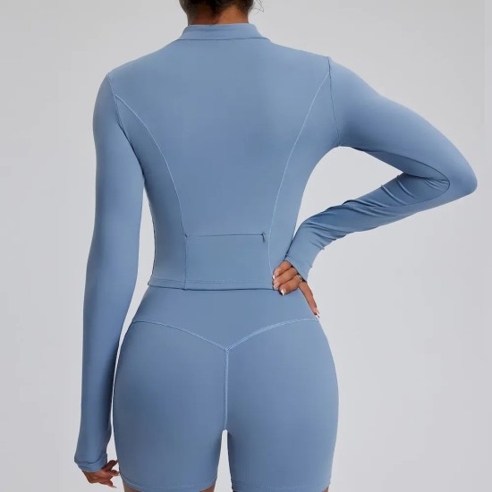 Women Fashion Solid Color Long-Sleeve Zipper Tight Quick-Dry Yoga Top Women Fashion Solid Color Long-Sleeve Zipper Tight Quick-Dry Yoga Top