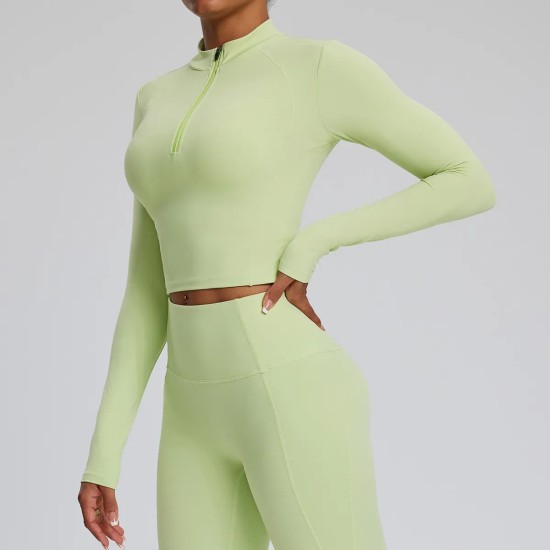Women Fashion Solid Color Long-Sleeve Zipper Tight Quick-Dry Yoga Top Women Fashion Solid Color Long-Sleeve Zipper Tight Quick-Dry Yoga Top