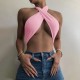 Women Sexy Halter Neck Solid Color Crop Top Women Sexy Halter Neck Solid Color Crop Top