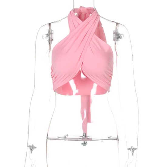 Women Sexy Halter Neck Solid Color Crop Top Women Sexy Halter Neck Solid Color Crop Top