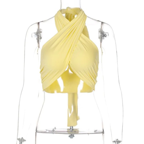 Women Sexy Halter Neck Solid Color Crop Top Women Sexy Halter Neck Solid Color Crop Top