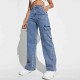 Women Fashion Casual Multi-Pocket Wide-Leg Jeans Women Fashion Casual Multi-Pocket Wide-Leg Jeans