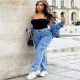 Women Fashion Casual Multi-Pocket Wide-Leg Jeans Women Fashion Casual Multi-Pocket Wide-Leg Jeans