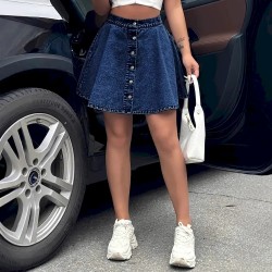 Women Casual Fashion High Waist Loose Denim Skirt