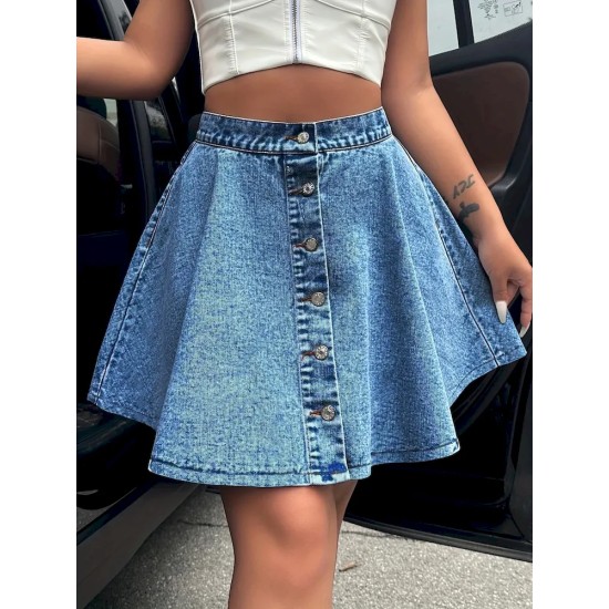 Women Casual Fashion High Waist Loose Denim Skirt Women Casual Fashion High Waist Loose Denim Skirt