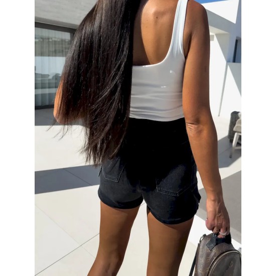 Women Fashion Solid Color Denim Shorts Women Fashion Solid Color Denim Shorts