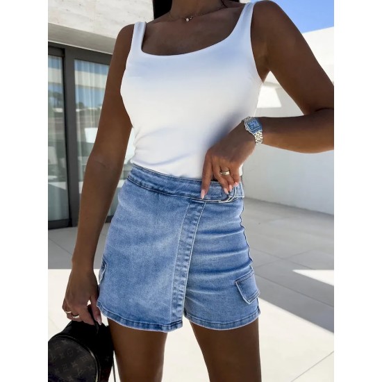 Women Fashion Solid Color Denim Shorts Women Fashion Solid Color Denim Shorts