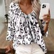 Women Fashion Casual Pleated Leopard V-Neck Long-Sleeve Blouse Women Fashion Casual Pleated Leopard V-Neck Long-Sleeve Blouse