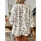 Women Fashion Casual Pleated Leopard V-Neck Long-Sleeve Blouse Women Fashion Casual Pleated Leopard V-Neck Long-Sleeve Blouse