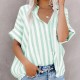 Women Fashion Casual Printed Stripe Lapel Short Sleeve Loose Blouse Women Fashion Casual Printed Stripe Lapel Short Sleeve Loose Blouse