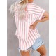 Women Fashion Casual Printed Stripe Lapel Short Sleeve Loose Blouse Women Fashion Casual Printed Stripe Lapel Short Sleeve Loose Blouse