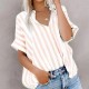 Women Fashion Casual Printed Stripe Lapel Short Sleeve Loose Blouse Women Fashion Casual Printed Stripe Lapel Short Sleeve Loose Blouse