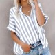 Women Fashion Casual Printed Stripe Lapel Short Sleeve Loose Blouse Women Fashion Casual Printed Stripe Lapel Short Sleeve Loose Blouse