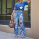 Women Fashion Graffiti Print Ripped Straight Jeans Women Fashion Graffiti Print Ripped Straight Jeans