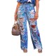 Women Fashion Graffiti Print Ripped Straight Jeans Women Fashion Graffiti Print Ripped Straight Jeans