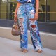 Women Fashion Graffiti Print Ripped Straight Jeans Women Fashion Graffiti Print Ripped Straight Jeans