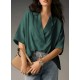 Women Fashion Casual Solid Color Lapel Short-Sleeve Loose Blouse Women Fashion Casual Solid Color Lapel Short-Sleeve Loose Blouse
