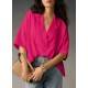 Women Fashion Casual Solid Color Lapel Short-Sleeve Loose Blouse Women Fashion Casual Solid Color Lapel Short-Sleeve Loose Blouse